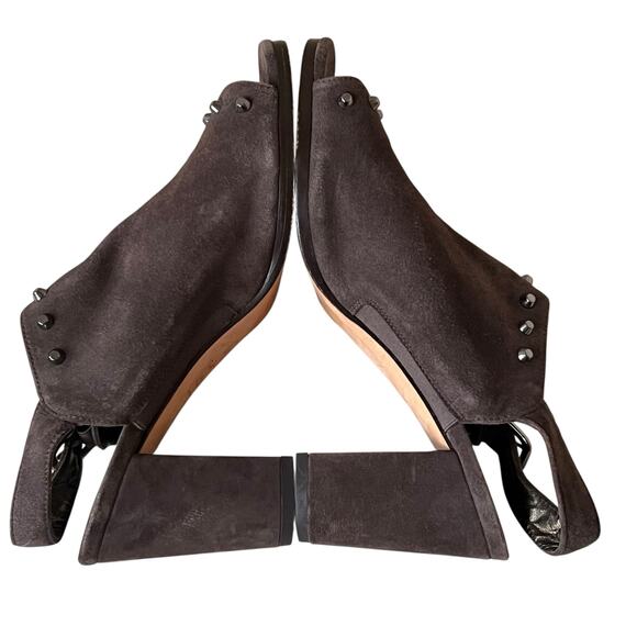 Stuart Weitzman Commodore Bootie 6 Brown Leather Suede Studded Shoes Chic Edgy - Picture 7 of 16